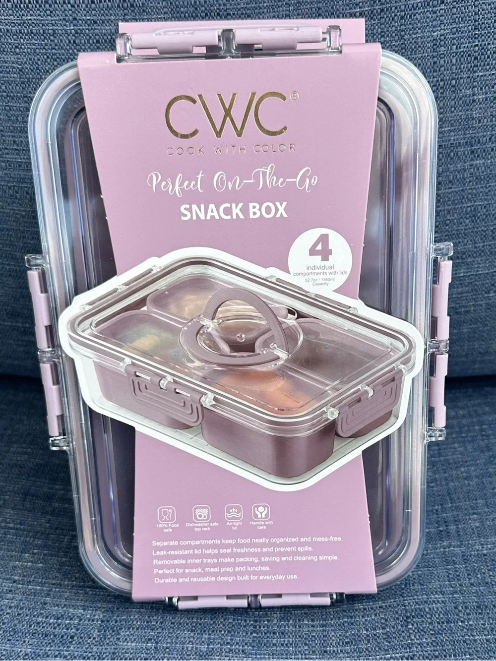 Pink Snack Box - 4 Compartment Leakproof Food Storage